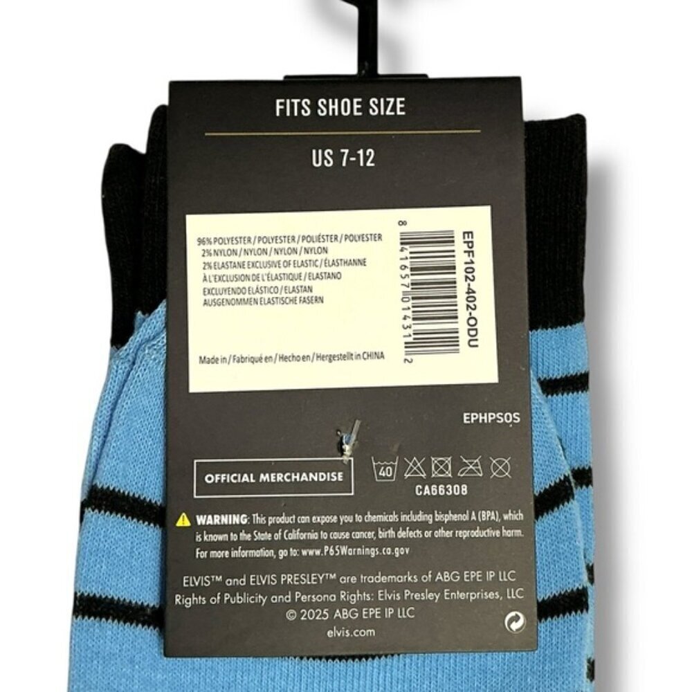 Elvis Presley Men’s Novelty Socks Blue Black Stripe Adult Unisex One Size NEW - Picture 6 of 15